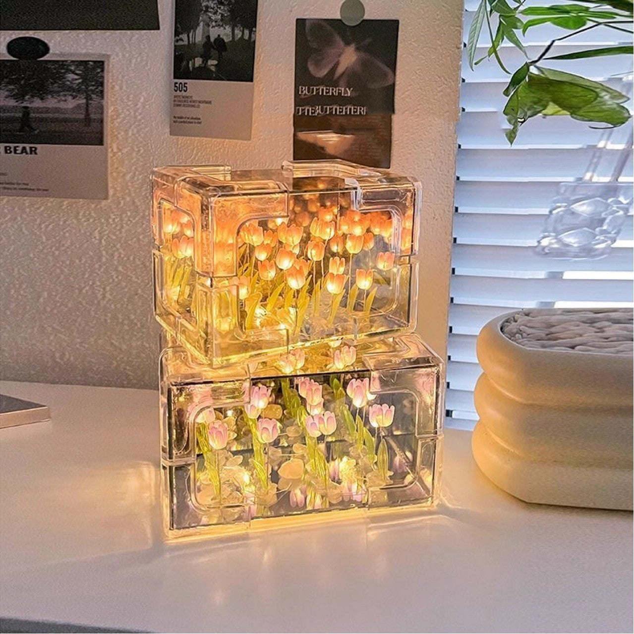 Diy Flower Sea Rubik's Cube Tulip Night Lamp